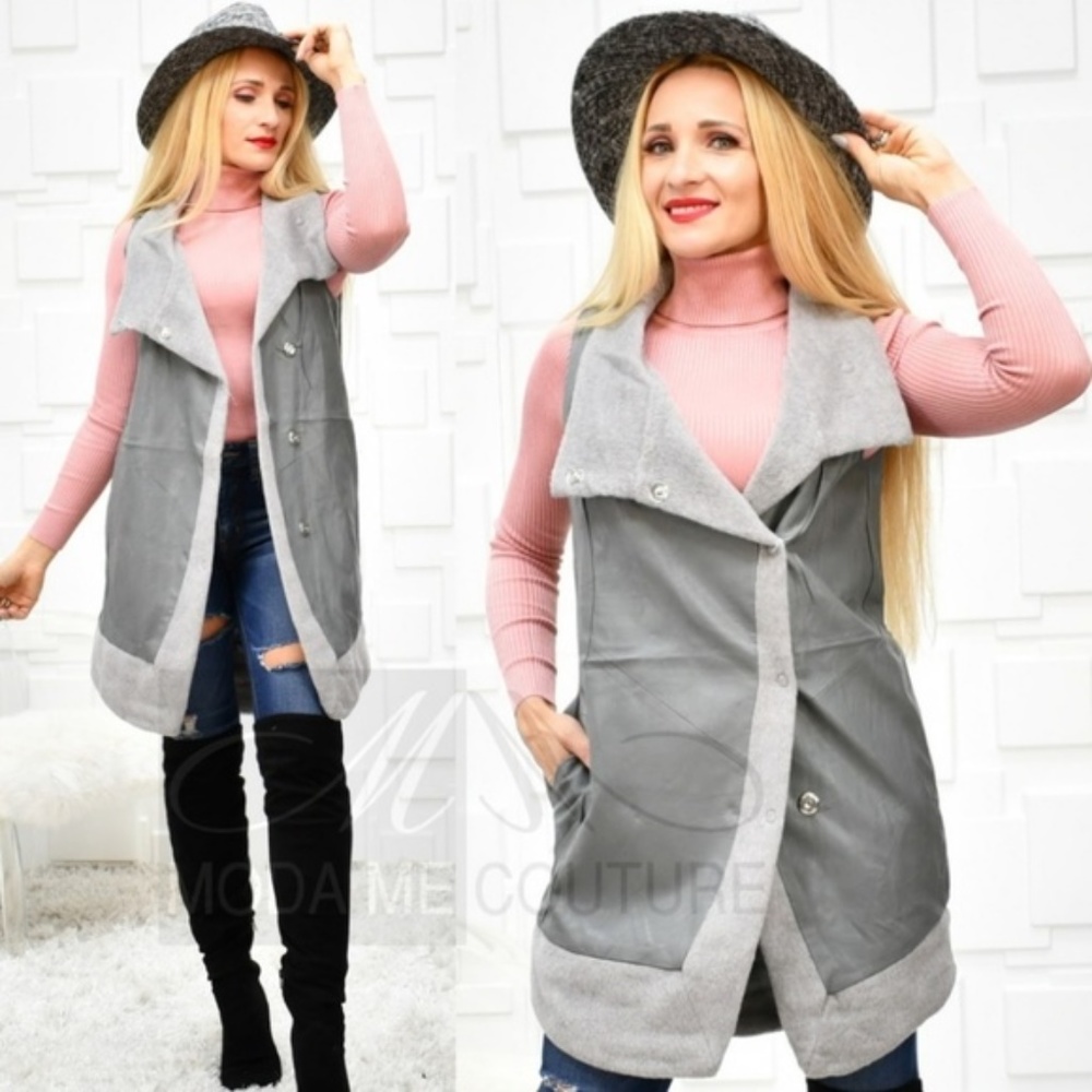 CHIC DOLLS Women's Vegan Leather Vest - Gray - - Picture 3 of 5